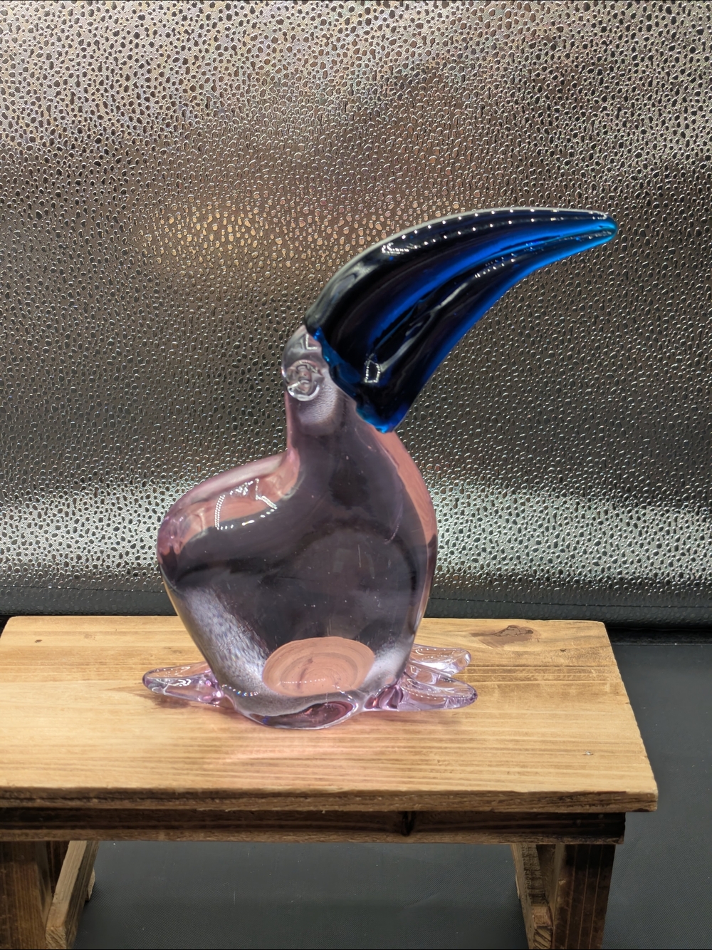 Handblown Glass Toucan Figurine - Pink Body with Blue Beak
